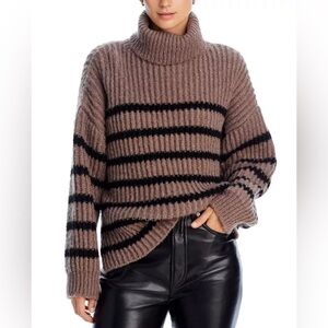 Striped Tan and Black Turtleneck Sweater